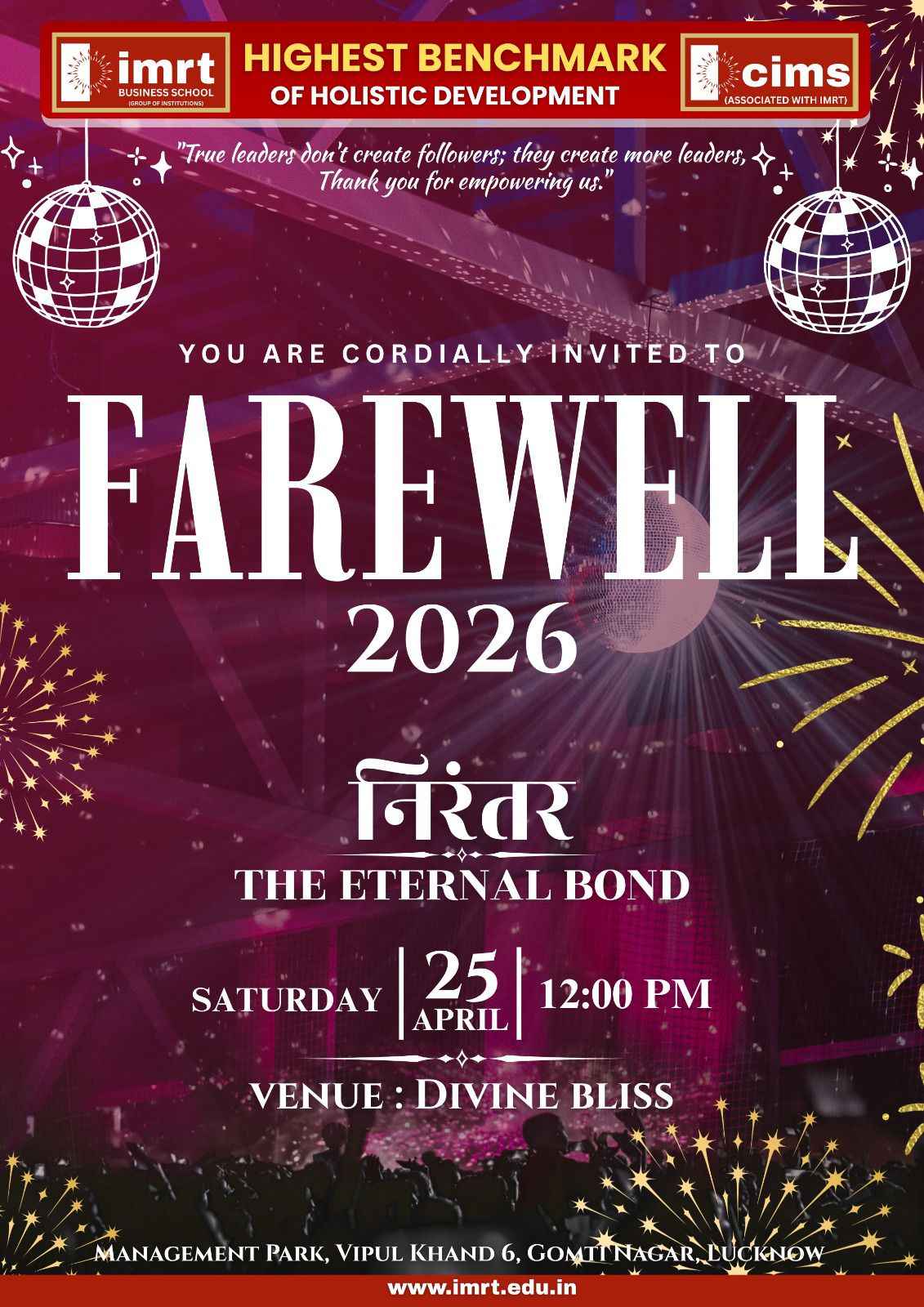 Farewell 2026 at IMRT Business School: Celebrating “Nirantar – The Eternal Bond”