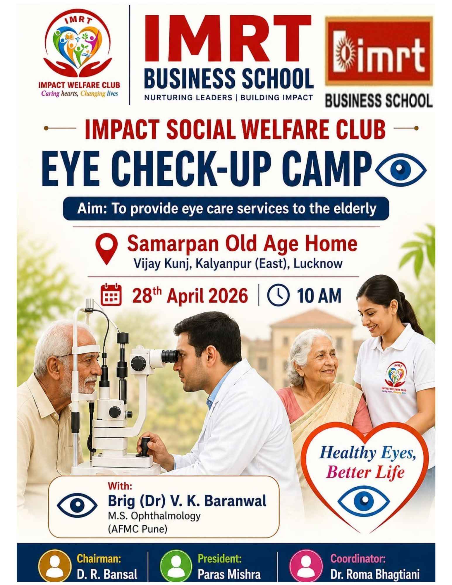 Eye Check-Up Camp Organized at Samarpan Old Age Home by IMRT Business School
